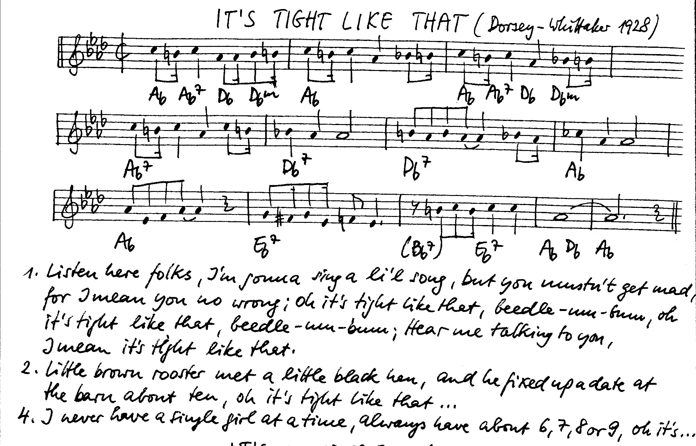 it's tight like that free jazz leadsheet - Courtesy of the Jungle Jazz Band
